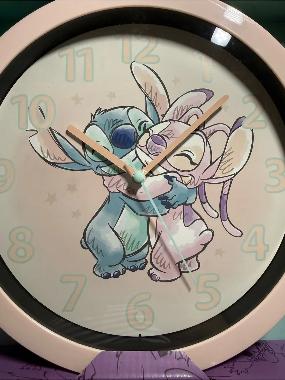 Disney Pastel Pink and Blue Stitch and Angel Hug Wall Clock *NWT